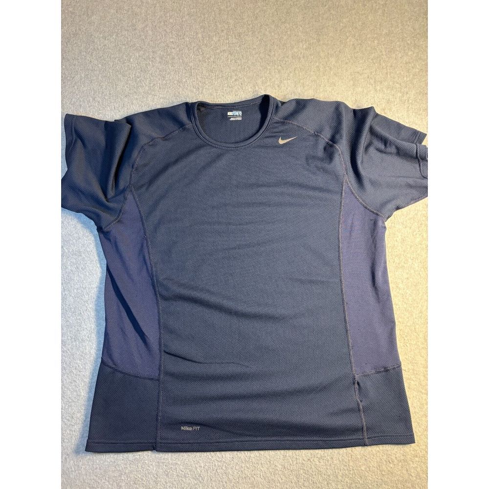 Nike Activewear Tee Shirt Men's Large Navy Dry Fit Short Sleeve Crew Neck Logo‎